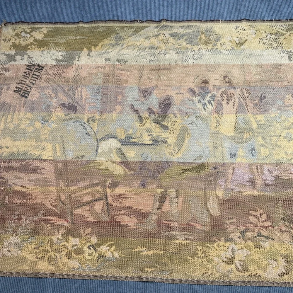 Vintage Made in Belgium Woven Wall Tapestry Tavern Scene European Textile Art